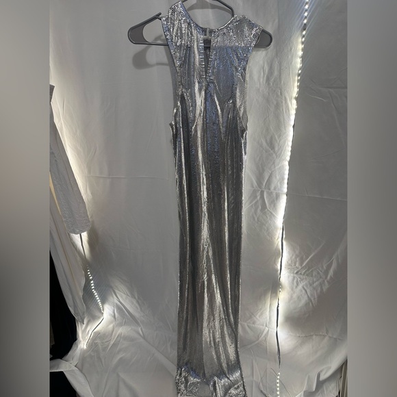 NWT Lovers & Friends X Anja Dujaković Oleema Maxi Dress Disco Silver chain y2k - Picture 6 of 9